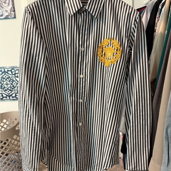Versace Black and White Striped Men's Shirt